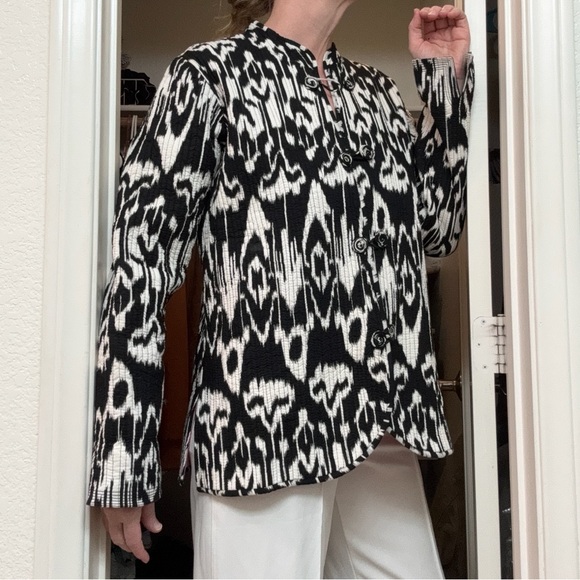 Gretchen Scott Designs Black and White Graphic Long Sleeve Blazer 100% Cotton - Picture 1 of 4